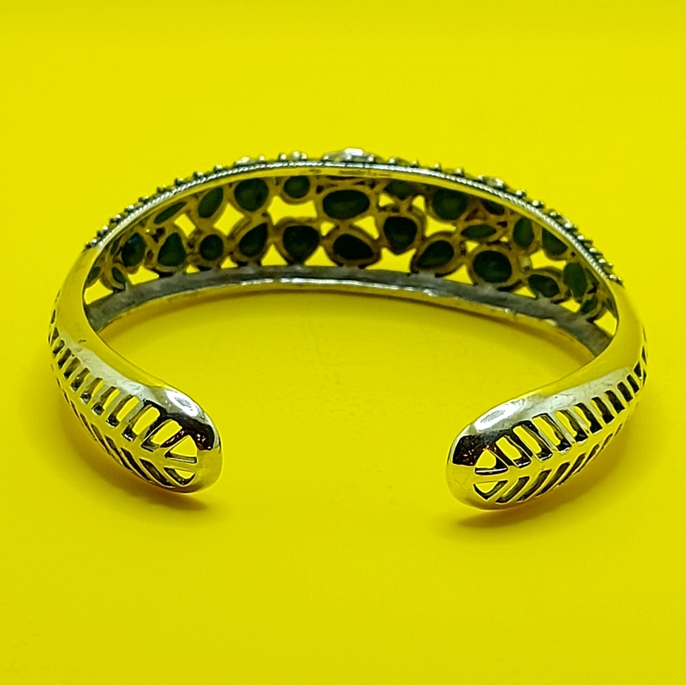 Natural Stabilized‎ Blue Turquoise 7x5mm & Marcasite 925 Sterling Silver Bangle - Picture 6 of 10